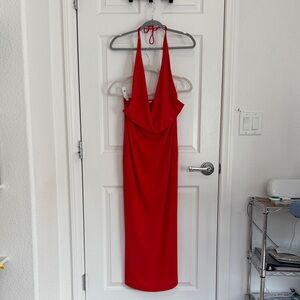 Zara Draped Red Halter Maxi Dress